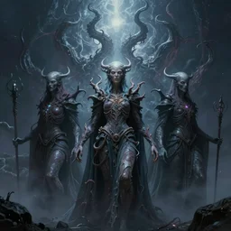 lovecraftian eldritch chaos gods, beautifully detailed, smooth, epic, cinematic lighting, 4 k, digital art, illustration, portrait, cosmic horror, by charlie bowater and andree wallin
