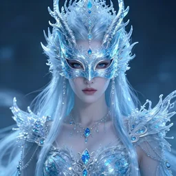 portrait of a beautiful ice dragon queen immortal with a mask, elegant, fancy dess, ornaments, highly detailed, beautiful, cinematic lighting, 2 d animate style, mesmerizing, 8 k hd, artstation, by hideyuki morioka, ito ogure, vofan, greg rutkowski, victo ngai, artgerm