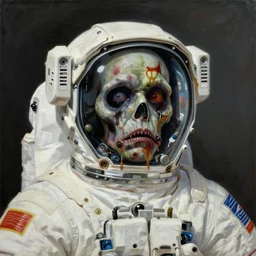 Zombie astronaut portrait half face robot,highly detailed, very coherent, painted by Francis Bacon and Edward Hopper, Wayne Barlowe, painted by James Gilleard, surrealism, airbrush,  art by JamesJean