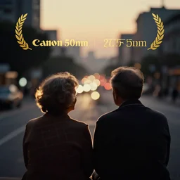 a 2 8 mm macro photo from behind of an elderly couple sitting watching the city in silhouette in the 1 9 7 0 s, bokeh, canon 5 0 mm, cinematic lighting, dramatic, film, photography, golden hour, depth of field, award - winning, 3 5 mm film grain, low angle
