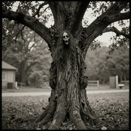 a vintage photograph of a scary and creepy tree person