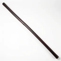 picture of a single long dark wooden modern ninja staff, close shot, single long stick, white background