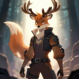 a fox deer fursona, trending on artstation, by kawacy, furry art, digital art, cyberpunk, high quality, backlighting
