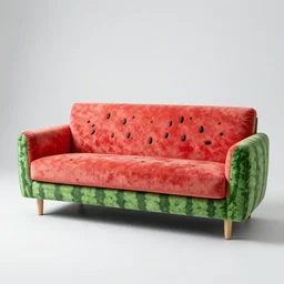 A couch with a watermelon theme, studio lighting, photo