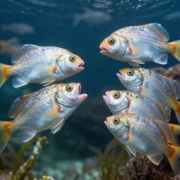 stock photo of fishes laughing at other fish