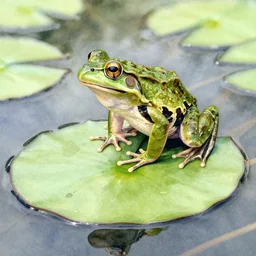 water color on paper, frog hopping onto a lilly pad, highly detailed, artstation, masterpiece, award - winning,