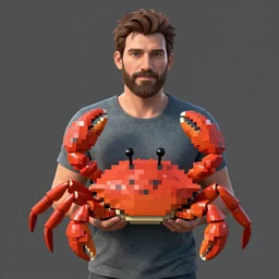 Leemon Baird holding a pixelated crab unreal engine 8k