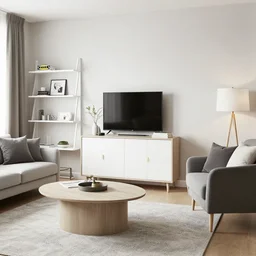 a modern room full of ikea furnitures, intricate, elegant, highly detailed, stylish