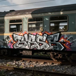 graffiti on the side of a train, in the style of zdzislaw beksinski, burner