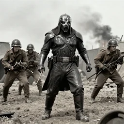 historical photograph of Doomguy amongst allied soldiers at the D-day invasion