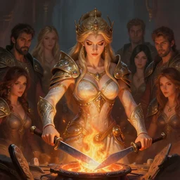 stunning goddess of smithing portrait, furnace, fire, fantasy, intricate, elegant, highly detailed, digital painting, artstation, concept art, smooth, sharp focus, illustration, art by afshar petros and krenz cushart and artem demura and alex alice and tony sandoval