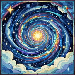universe, abstraction, vortex, stars, clouds!!!!!!!!!!! stained glass!! infographic with illustrations!!!, digital art, highly saturated colors, concept art, detailed illustration, hd, 4 k, digital art, greg rutkowski, dan mumford, studio ghibli trending on artstation