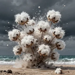 explosion made of cotton on a beach, sea, fantasy, intricate, amazing composition, realistic, by ruan jia, by maxfield parrish, by marc simonetti, by hikari shimoda, by robert hubert, by zhang kechun, illustration, gloomy
