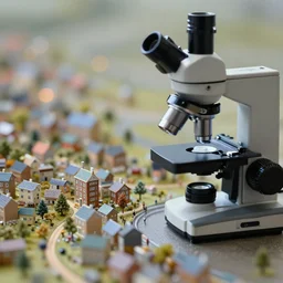 an electron microscope image of a tiny civilization, bokeh