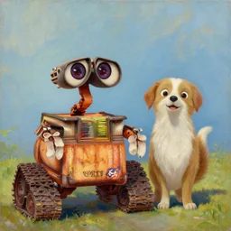 Oil Painting of Wall E and Eva