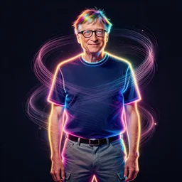 a award winning half body portrait of a bill gates with stunning eyes in a croptop and cargo pants with rainbow colored hair, outlined by whirling illuminated neon lines and fine lines swirling in circles by jesper ejsing and rhads and makoto and shinkai and lois van baarle, digital art, trending on artstation