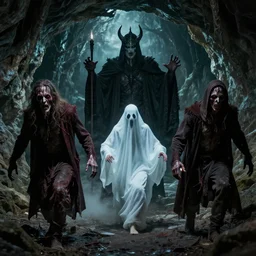 the undead minions of the evil king pursue the ghost into the cave