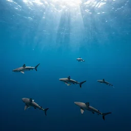 wide view of a sea full of sharks