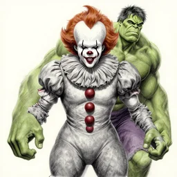 pennywise as the hulk, realistic pencil and ink