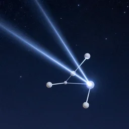 a molecule is hit by two pulsed laser beams against the background of a starry sky, 4k,