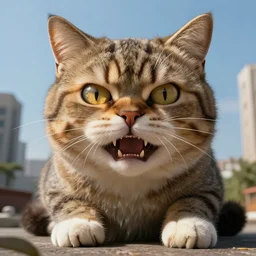 crazy giant cat terror realistic high detailed trending on artstation