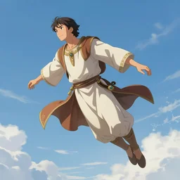 a beautiful ultradetailed anime illustration of a man in Biblical clothing flying in the sky on his fiery chariot, desert background chariot on fire, horses on fire by makoto shinkai, anime wallpaper 4k, prismatic