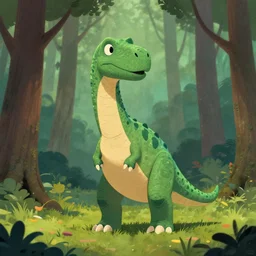 a symmetric portrait of dinosaur in the woods, trending on artstation, central composition, very cartoon, shape focus, high detailed, by wes anderson