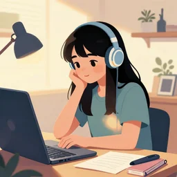 lofi girl studying, digital art