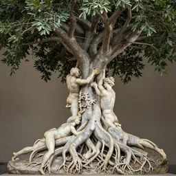a stunning hyperdetailed tree with intricate roots and human bodies of marble sculpted by canova