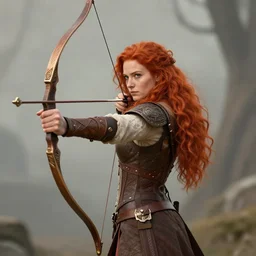 Full picture of Redhead archer, high fantasy, ornamental bow, trending on artstation, arstationhd, HD