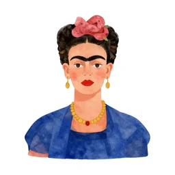 minimalist watercolor art colorful frida kahlo on blank all white background, illustration, vector art