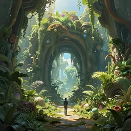 portal to a futuristic vegetative world, extremely detailed, sharp focus, wide view, full body shot, smooth, digital illustration, by, james jean, by rossdraws, frank franzzeta, sakimichan, mcbess