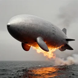 a zeppelin that looks like a huge manatee on fire, in the hindenburg disaster, historical photo