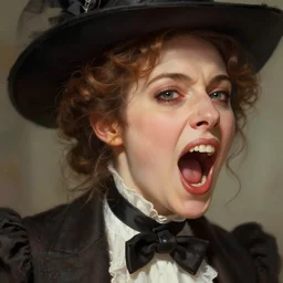 close up concept art of a loud victorian woman, by sabbas apterus, by donato giancola