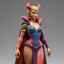 wooden sculpture of woman super villain, intricate and vibrant color details, zbrush, hyper realistic, golden ratio, macro lens, unreal engine,, vibrant color