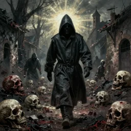 plague doctor walking through a town ravaged by plague, dark, creepy, death, disease, hyperdetailed, concept art in a style of zdzislaw beksinski