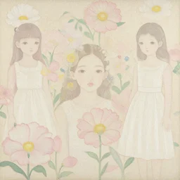 delicate detailed concept art painting pattern blend of flowers and girls, by hsiao - ron cheng, bizarre compositions, exquisite detail, pastel colors, 8 k