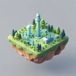 isometric island on gray background, isometric invironment, 3d art, isometric art, high detail, artstation, concept art, behance, ray tracing, smooth, sharp focus, ethereal lighting