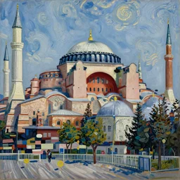 detailed expressionist oil painting by van gogh of the hagia sophia church of constantinople, beautiful byzantine architecture, landscape painting, expressionism, 8 k resolution, smooth, sharp focus, matte painting, dramatic lighting, small bushstrokes