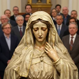 crying statue bust Our Lady of Sorrows, Lilia Alvarado, Sophie Anderson, Mark Arian, Bob Byerley, Charlie Bowater, Mark Brooks, Steve Henderson, Justin Gerard, Arthur Hughes, Edward Robert Hughes, Mark Keathley, Victor Nizovtsev, Carlos Shwabe, Ross Tran, WLOP