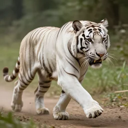 realistic photo shot of a white tiger running fast | cinematic photo | cinematic shot | epic | 8k resolution | realistic | hyperrealistic