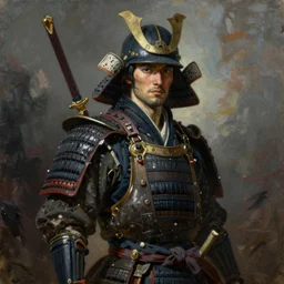 portrait of a post apocalyptic samurai, by jacques - louis david by mattias adolfsson, by moebius, by dan mumford trending on artstation, featured on pixiv, masterpiece, oil on canvas, cinematic composition, dynamic beautiful lighting,