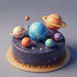 A cake with all planets on it, behance, artstation