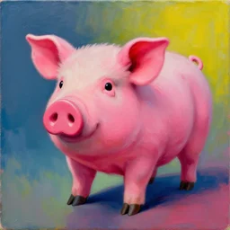 a beautiful painting lovely toy pink pig, by kusama yayoi award - winning art andy warhol color, dramatic light, octane render, color screen printing