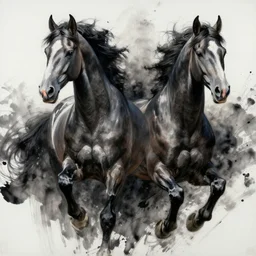 highly detailed beautiful oil painting of horses, ink splash, sharp focus, dramatic, dynamic lighting, elegant, harmony, dark, masterpiece, by riccardo federici, by james jean, by craig mullins, by jeremy mann, by makoto shinkai, by krenz cushart, by greg rutkowski, by huang guangjian, by gil elvgren, illustration, ink draw, pen
