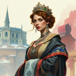 the empress. highly detailed, digital painting, watercolor, soviet realism, engraving, artstation, concept art, smooth, sharp focus, vivid grunge, manga, illustration, unreal engine 5, 8 k, art by bilibin and kuvshinov and malevich and mucha