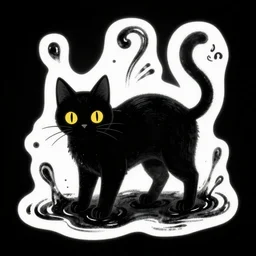 a digital art of lovecraftian black ink slime in form of liquid black cat, sticker illustration