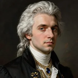 portrait of a young rich man with white hair, with jewelry, by Orest Kiprensky