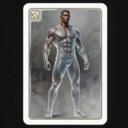 elegant hyper realistic intrincated concept art full body portrait painting, trading card game art, of a translucent muscular dark gritty nick cave superhero vigilante, wearing a modern ornated armor, vivid color scheme, scary atmospheric lighting, in the style of cristian sauret