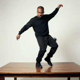 mini kanye west dancing on a table